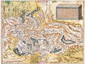 Zwitserland, Duitsland (deelstaat: Baden-Württemberg, Beieren), Oostenrijk (deelstaat: Voralberg), Liechtenstein, Italië (regio: Trentino-Alto Adige, Lombardije, Piemonte, Aostadal), Frankrijk (regio: Franche-Comté, Rhône-Alpes, Elzas), door Abraham Ortelius