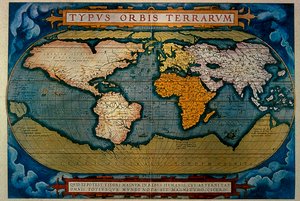 Het Planisfeer, cartografie van Anversa, 1571 door Abraham Ortelius