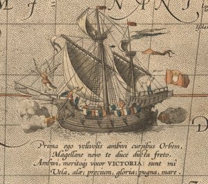 De Victoria, een Spaanse kraak, schip van Ferdinand Magellans Armada de Molucca door Abraham Ortelius