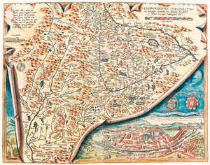 Urbis Salisburgensis genuina descriptio Geografische kaart van het gebied van Salzburg in Oostenrijk uit 