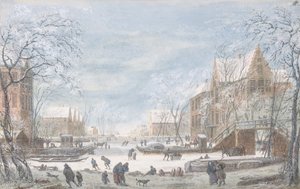 Sneeuwval op een Nederlandse stad, n.d. door Abraham Rademaker