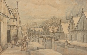 Een straat in Jisp op een winterse dag door Abraham Rutgers