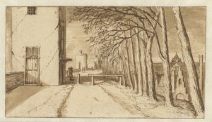 Uitzicht langs de stadswal van Utrecht, vanuit het zuiden, met de Smeetoren (