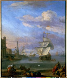 Een Nederlandse haven door Abraham Storck