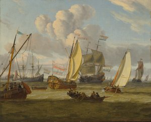 Dutch: Verschillende schepen in een frisse bries Shipping in an estuary door Abraham Storck