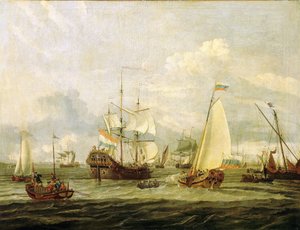 Peter de Grote (1672-1725), tsaar van Rusland, inspecteert een boot in Amsterdam (Nederland). Olieverf op doek door Abraham Storck (1635-1710). door Abraham Storck