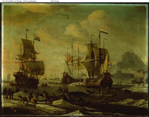 De Nederlandse Walvisvloot door Abraham Storck