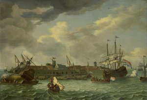 Het eiland Onrust bij Batavia door Abraham Storck