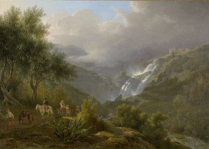 De watervallen bij Tivoli, met een naderende storm