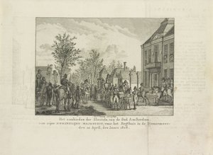 Aanbieden van de sleutels van de stad aan Lodewijk Napoleon, 1808 door Abraham Vinkeles