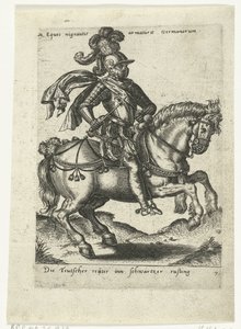 Duitse ruiter in zwart harnas door Abraham de Bruyn (attributed to)