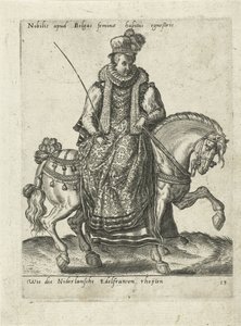 Nederlandse edelvrouw te paard door Abraham de Bruyn (attributed to)