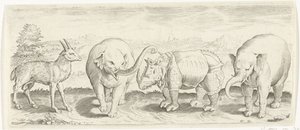 Gazelle, olifant en neushoorn Dieren (serie titel) door Abraham de Bruyn (possibly)