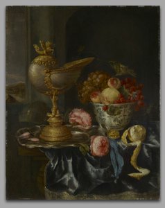 Banket stilleven met Nautilusbeker door Abraham van Beyeren