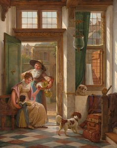 Een kersenverkoper aan de deur door Abraham van Strij (I) (signed by artist)