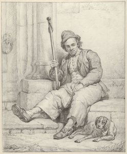 Zittende man met hond door Abraham van Strij (I)