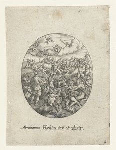 Ovaal met de Olympische goden in de wolken door Abraham van den Hecken