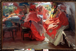 De bezoekers door Abram Efimovich Arkhipov