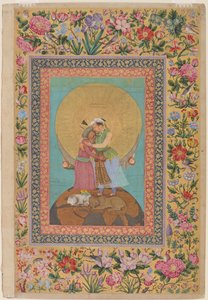 Allegorische voorstelling van Keizer Jahangir en Shah Abbas van Perzië, illustratie uit het St. Petersburg Album, ca. 1618
