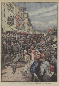 In Thessaloniki, de parade van Italiaanse contingenten bewonderd door de bevolking en de geallieerde troepen door Achille Beltrame