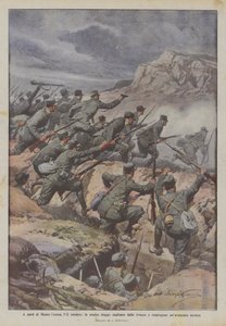 Ten noorden van Monte Coston, 11 oktober, onze troepen springen uit de loopgraven en drijven een vijandelijke aanval terug door Achille Beltrame