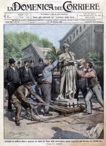 Een door de regering voor 450 duizend lire gekochte standbeeld wordt naar Rome gebracht en afgeleverd aan minister Rava. Ill. door Beltrame. La Domenica del Corriere. 10/1909 door Achille Beltrame