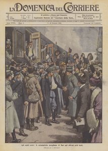 De enthousiaste ontvangst van Bari voor de gewonde Servische officieren door Achille Beltrame