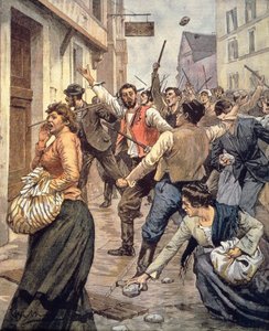 Antisemitische rellen in Moravië, Achille Beltrame, uit La domenica del Corriere, 12 november door Achille Beltrame