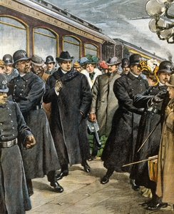 Aankomst van de Italiaanse componist Pietro Mascagni (1863-1945) in New York door Achille Beltrame