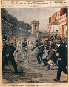Aankomst van winnaar Luigi Ganna in Arena in Milaan, einde van de Giro d