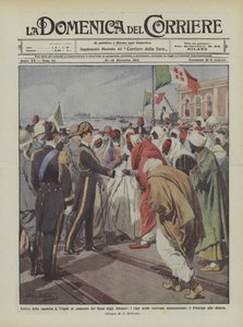Aankomst van het eskader in Tripoli onder bevel van de Hertog van de Abruzzen, de Arabische leiders ontvangen door Achille Beltrame