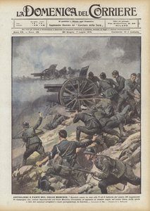 Artilleristen en infanteristen op de Colle Moschin door Achille Beltrame