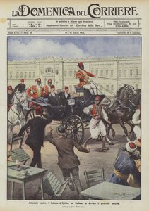 Aanslag op de Sultan van Egypte, een Italiaan wijkt het moordprojectiel af door Achille Beltrame