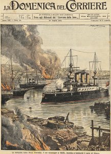 Slagschip Potemkin bombardeert Odessa, door Achille Beltrame, illustratie door Achille Beltrame