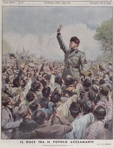 Benito Mussolini toegejuicht door het volk, uit 