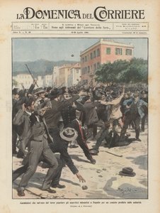 Carabinieri die anarchisten redden van de volkswoede tijdens een verboden bijeenkomst in Rapallo door Achille Beltrame