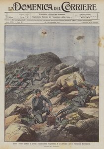 Hoe onze mannen de dood trotseren, de zeer gedurfde verkenning van een officier en een vrijwilliger van de artillerie door Achille Beltrame