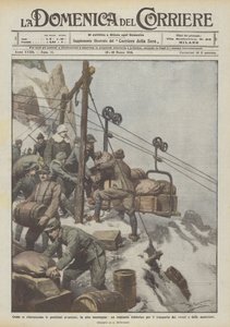 Hoe de voorste posities worden bevoorraad, in de hoge bergen, een kabelbaaninstallatie