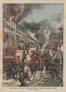 Internationale brandweerwedstrijd in Milaan, vaardigheidswedstrijden van buitenlandse brandweerlieden in de Arena