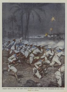 Italiaanse verovering van Tripoli, vergeefse nachtelijke aanval van de Turken op de putten van Bu-Meliana verdedigd door Achille Beltrame