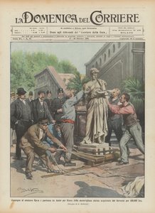 Overhandiging aan minister Rava en vertrek uit Anzio naar Rome van het prachtige standbeeld