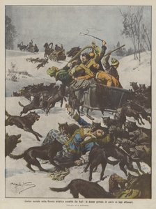 Huwelijksstoet in Aziatisch Rusland aangevallen door wolven, vrouwen aan de hongerige wolven gevoerd door Achille Beltrame