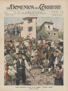 Kenmerkende kostuums, een optocht van Romagna-stieren in Pontecorvo (Caserta) door Achille Beltrame