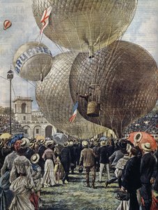 Vertrek van luchtballon op Milan Air Show, illustratie door Achille Beltrame uit La Domenica del Corriere, 19 juni door Achille Beltrame