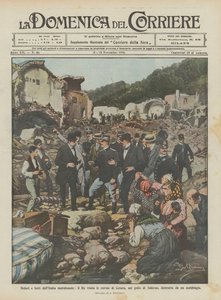 Pijn en rouw in Zuid-Italië, de koning bezoekt de ruïnes van Cetara, in de Golf van Salerno door Achille Beltrame