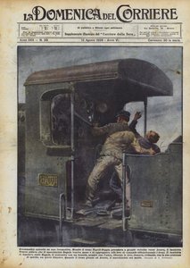 Dramatische episode op een locomotief door Achille Beltrame
