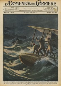Tijdens een stormachtige vaart tussen Sardinië en Tunesië, het Italiaanse schip Duce door Achille Beltrame