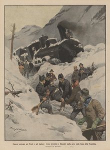 Enorme sneeuwval in Friuli en Cadore, trein getroffen en geblokkeerd door sneeuw op de Pontebba-lijn door Achille Beltrame