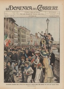 Enthousiaste ontvangst in Pisa voor een regiment infanterie teruggekeerd uit Calabrië