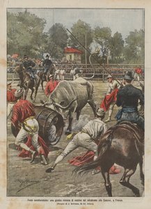 Kenmerkende feesten, een Romeins steekspel met koeien in het velodroom van de Cascine, in Florence